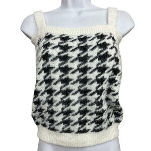 Willow & Wind Tank Top Sweater XS‎ Black Ivory Houndstooth Soft Cami Furry Cozy